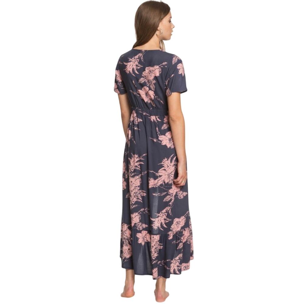 Roxy Bright Daylight Short Sleeve Maxi Dress Floral Print Small Blue & Pink Boho - Picture 2 of 15